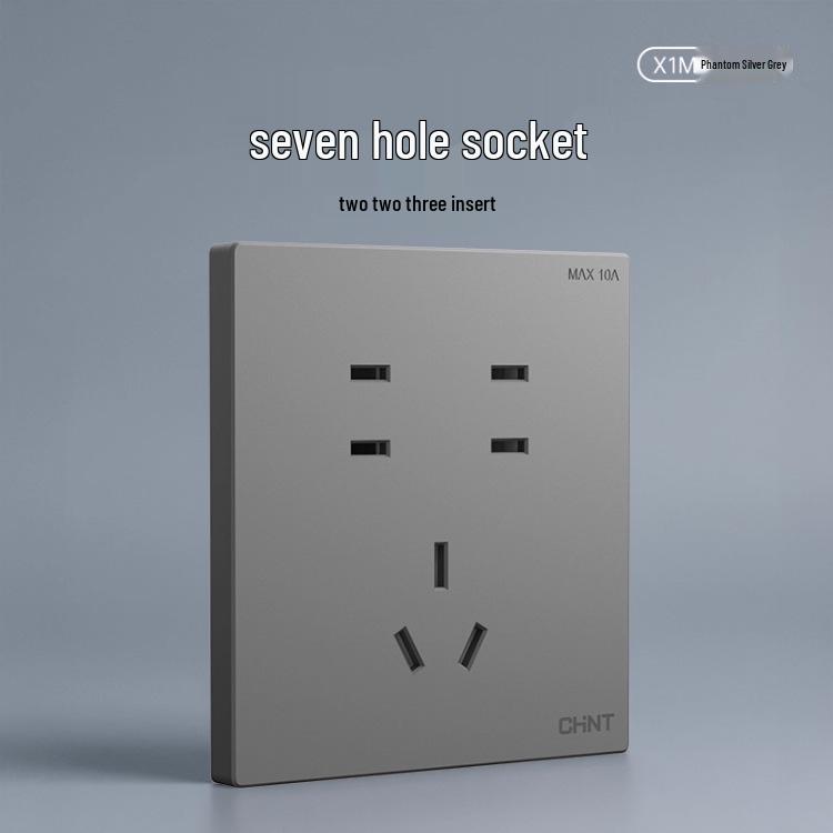 Chint 16A One-Gang 5-Hole Air Conditioner Wall Socket, Cream, Type 86, Phantom Silver Grey