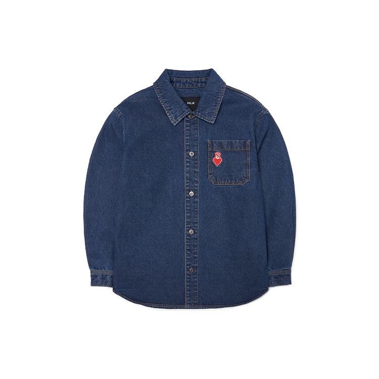 MLB New York Yankees Herzförmiges Denim Langarmshirt Unisex-Shirts Blau 3ADRHN521-50BLS XL blue