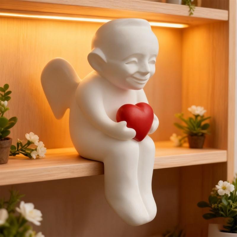 Angel Holding Heart Statue Love Expression 3D Printed Sculpture Figurine for Home and Office Tabletop Bookshelf Decors Gift