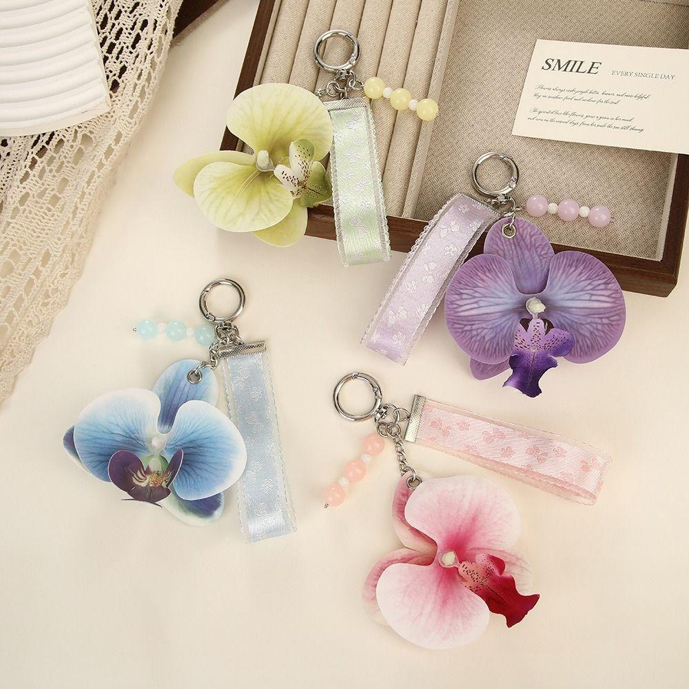 Colorful Floral Key Chain Cartoon Bag Pendant Lovely Butterfly Orchid Pendant Key Keyring