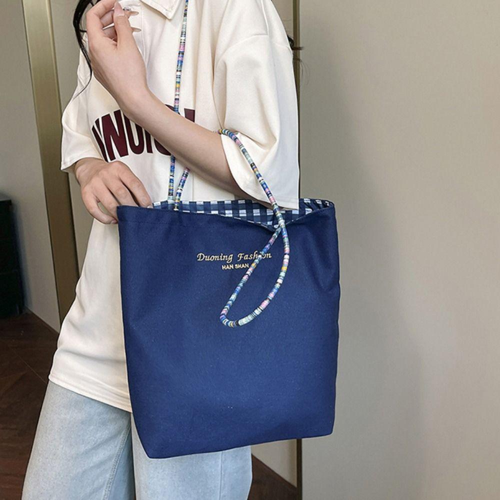 

Cloth Denim Shoulder Bag Sweet Canvas Tote Bag Casual Double Sided Plaid Vest Bag Student червоний