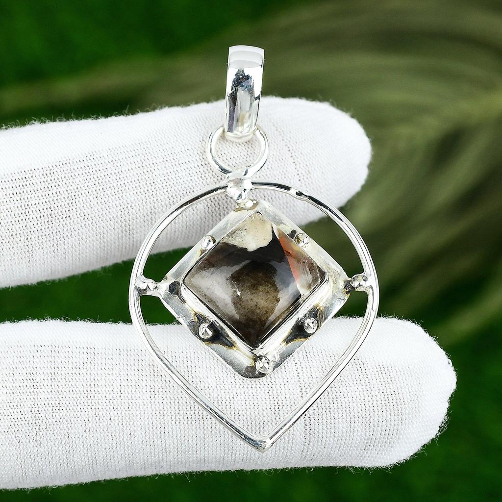 Pietră prețioasă Jasp Lemn Arahide Natural Argint Sterling 925 Pandantiv Pentru Fete