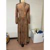 Vintage Pattern Printed High Waist Dress Casual Women V Neck Pleated Bohemian Autumn Long Sleeved Pleated