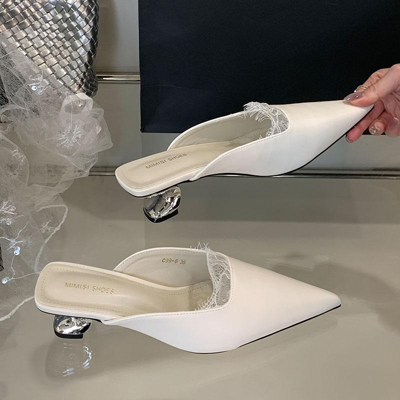 

Мода Роскошная Мода Странный Стиль Каблук Женские Тапочки Сандалии Обувь Женские Шлепанцы Острый Носок Женские Низкий Каблук Тапочки Мюли Обувь 35 бежевый