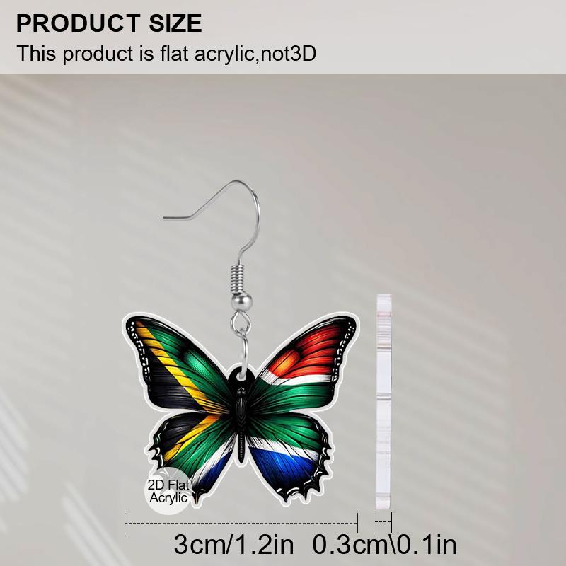 2D Flat Colorful Butterfly South Africa Flag Acrylic Material Dangle Earrings Lightweight Colorful Earrings for Women Jewelry Gifts