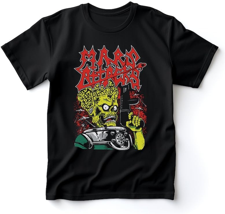 Aliens Attack Mars T-Shirt Vibrant Graphic Print No Fade Soft 100% Cotton Black Shirt S разноцветный