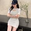 Skinny Short-sleeved Hip-wrapped Dress Spice Girl Spring and Summer High-waisted Small Man Looking Thin New A-word Short Skirt