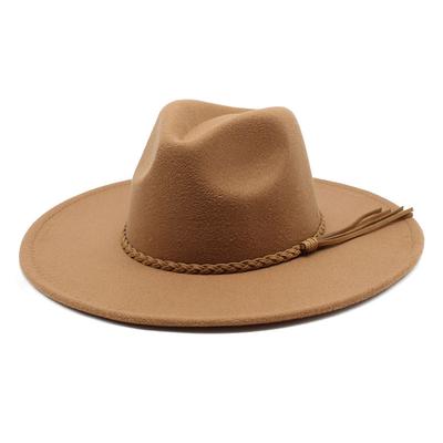 Retro Woolen Belt Big-Brimmed Jazz Hat, Outdoor Travel And Leisure Versatile Women'S Big-Brimmed Jazz Hat