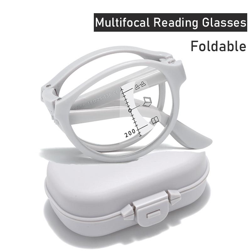 Portable Folding Anti-Blue Light Multifocal Reading Glasses with Case Men Women Near Far Progressive Presbyopic Eyewear Diopter