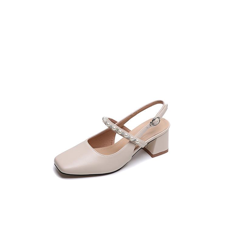81725-2 Baotou sandals female summer 2025 new French fairy style thick heel high heel single shoes pearl