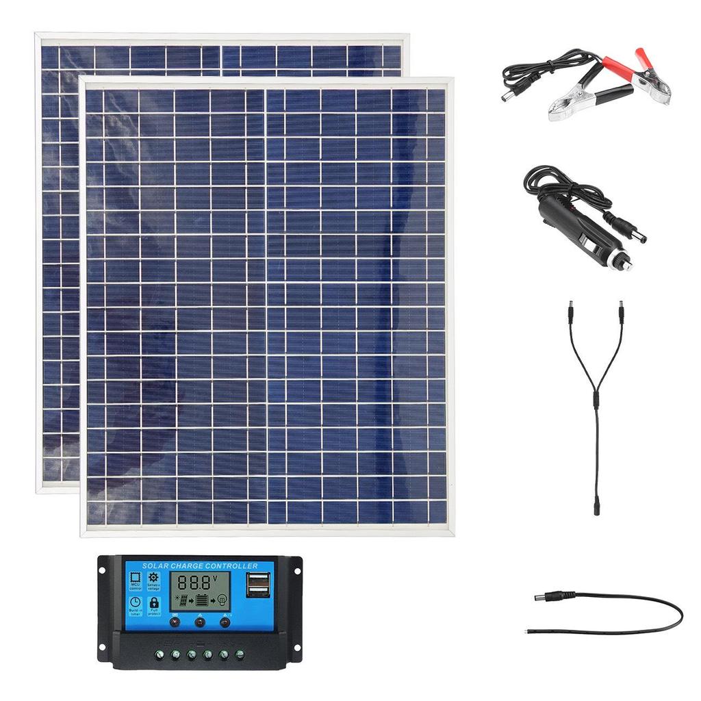 22W Polycrystalline Solar Panel Kit with Aluminum Frame for 12V/18V Outdoor Charging