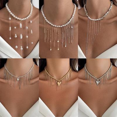 Collier Pendentif Cœur avec Gland Perle d'Imitation - Style Fille Douce Européen et Américain