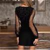 Spring Women's Mesh Splicing Hollow V-neck Long-sleeved Dress