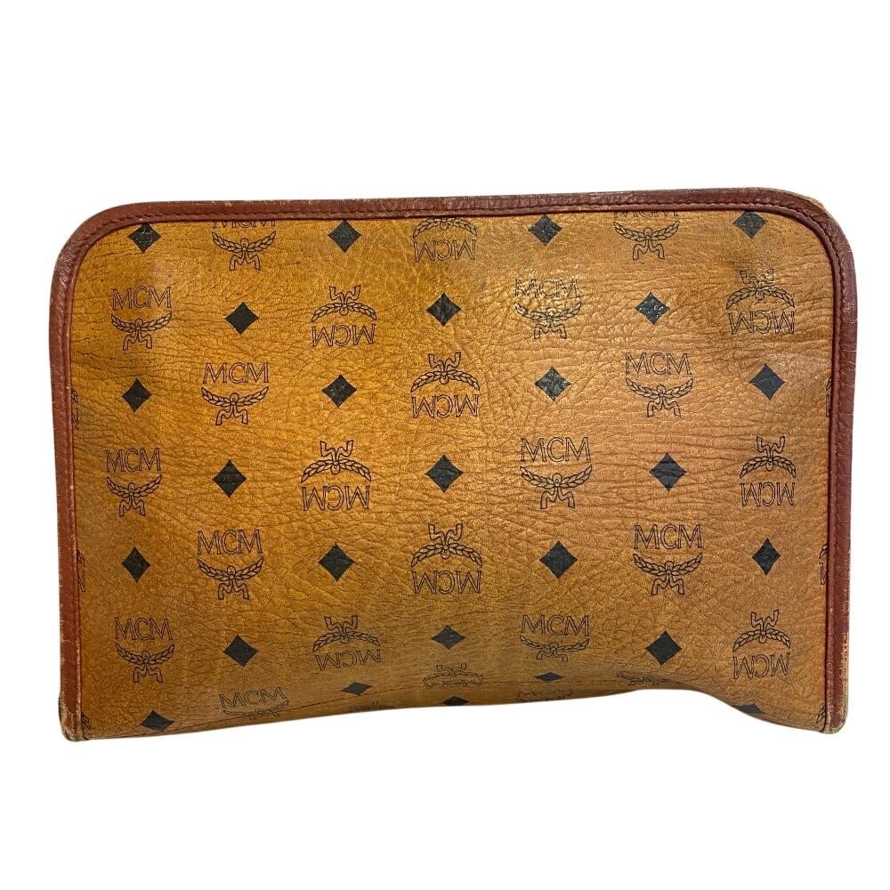 MCM Clutch Beutel Leder Aktentasche Beige Leder Herren Gebraucht