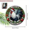 The Majestic Rooster Wooden Christmas Sign, Merry Christmas Round Sign for Front Door Wall Hanging Decor, Ideal Christmas Gift