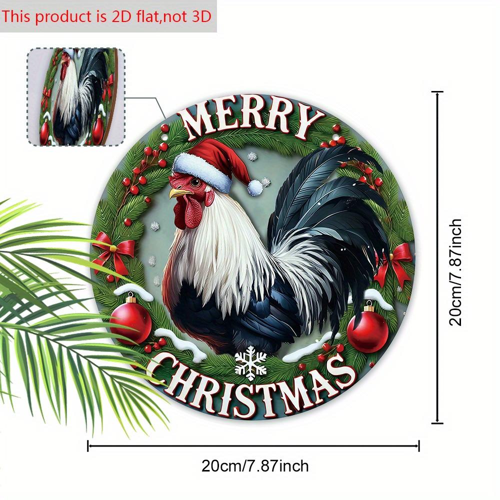 The Majestic Rooster Wooden Christmas Sign, Merry Christmas Round Sign for Front Door Wall Hanging Decor, Ideal Christmas Gift