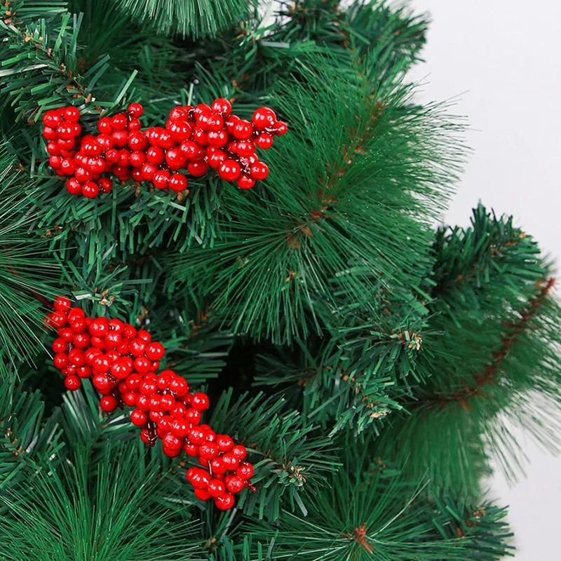 Christmas Red Berry Branches Artificial Holly Berries Stamen Fake Flowers Plants Ornaments for New Year Party Home Decor Gifts