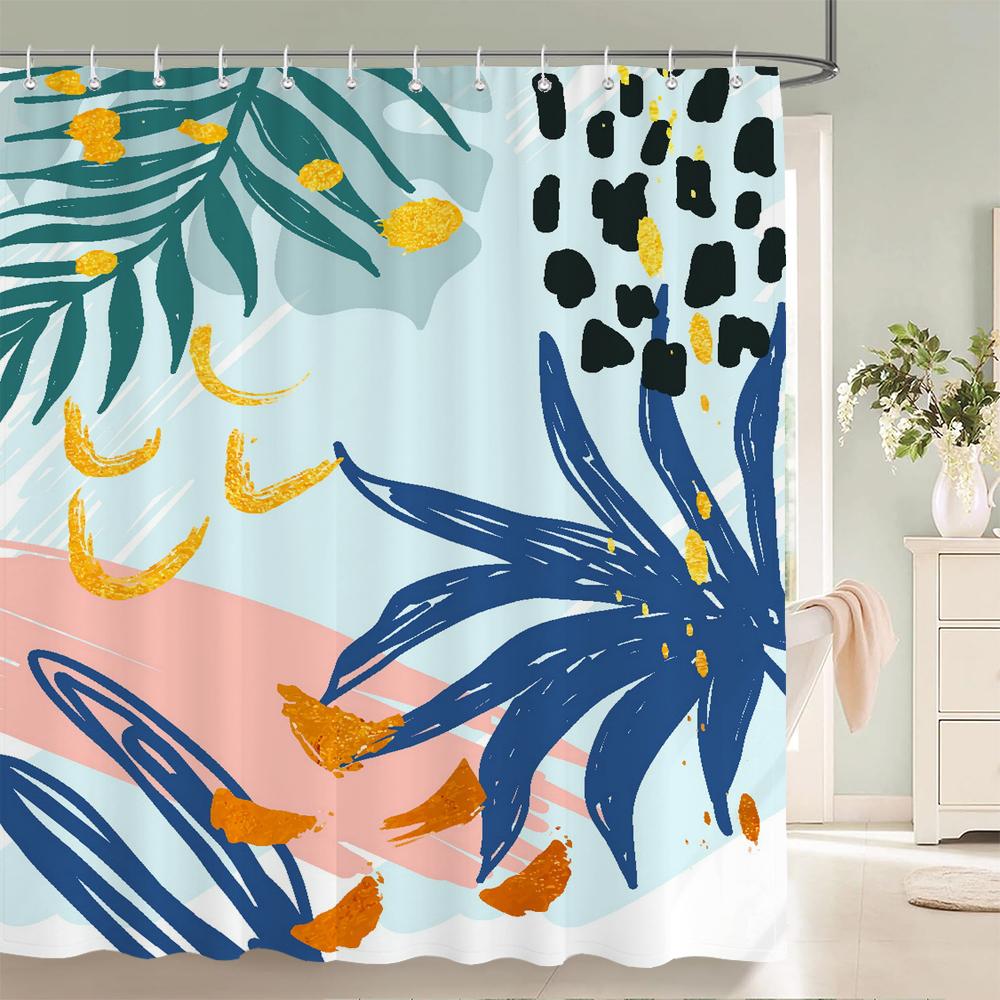 1 pack Minimalist art leaves printing shower curtain bathroom partition bathroom curtain with hooks home decorative curtain
