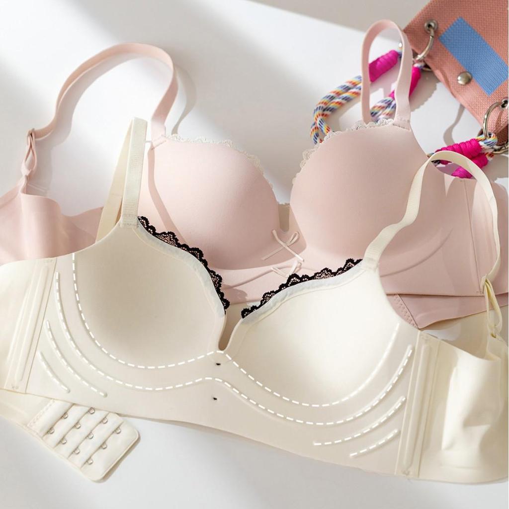 Red Series Seamless Push-Up Bra Set for Women - Side Support, No Underwire, Sexy Thin Hollow Out Design