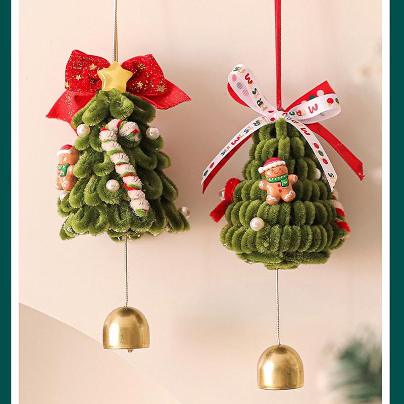 Cute Christmas Tree Pendant with Bell Green Xmas Tree Hanging Ornament for Home Holiday Decoration Party New Year 2025
