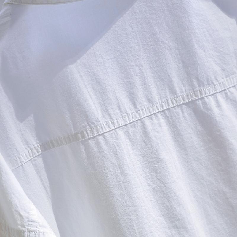 Pure Cotton Double Pocket White Shirt Women Long-sleeve Blouse Spring Autumn Tops Lapel Buttoned Irregular Shirts