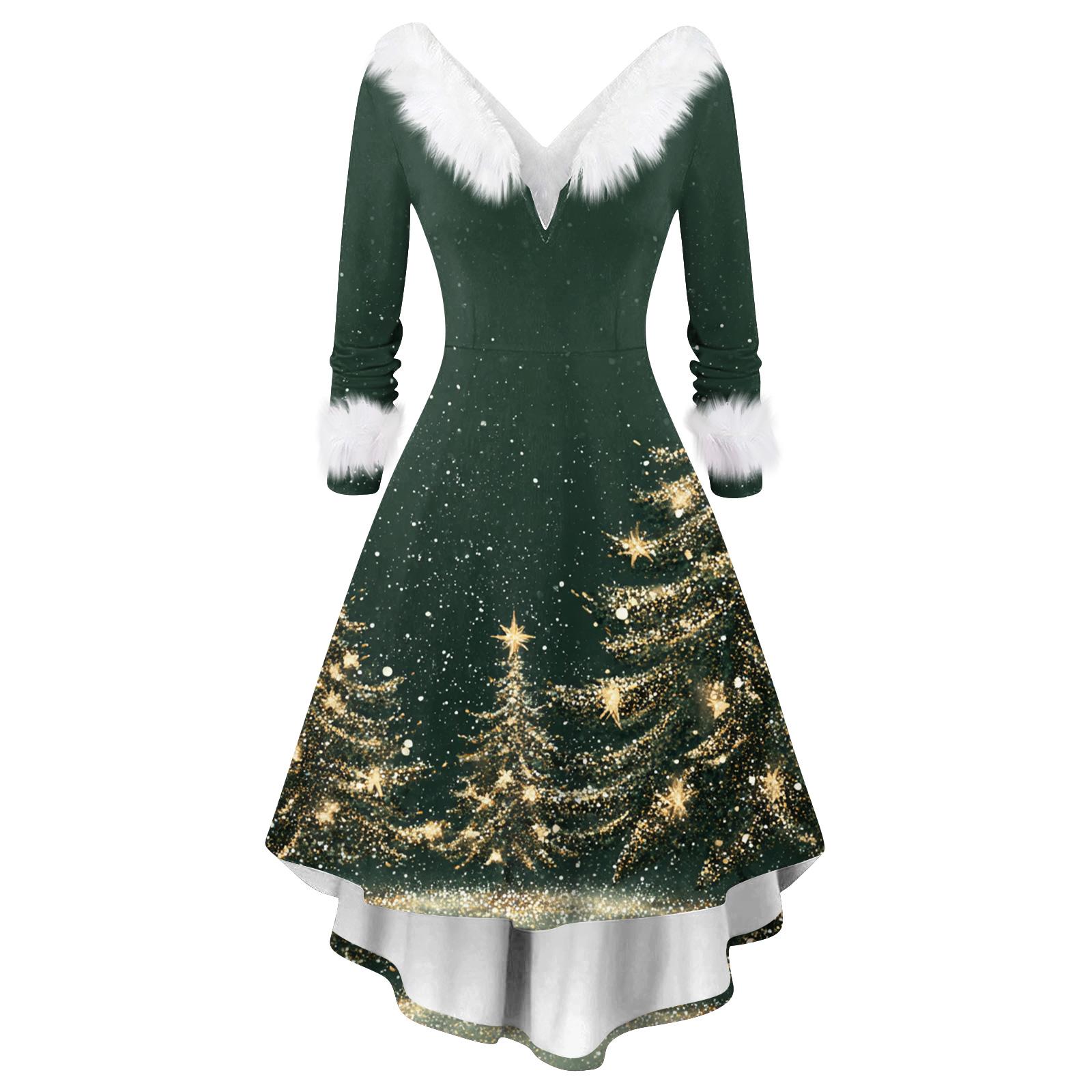 

Женское модное повседневное платье с V-образным вырезом и рождественским принтом с длинным рукавом XXL зелёный