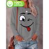 Women's spring and autumn comfortable casual fashion long sleeved cat graphic printed round neck T-shirt
