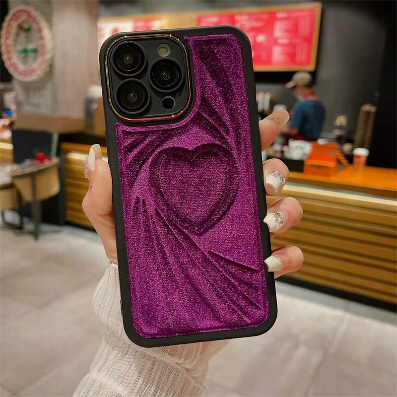 Luxury Fashion Velvet Love Heart Soft Silicone Phone Case For iPhone 15 14 13 12 11 Pro Max Shockproof Cover