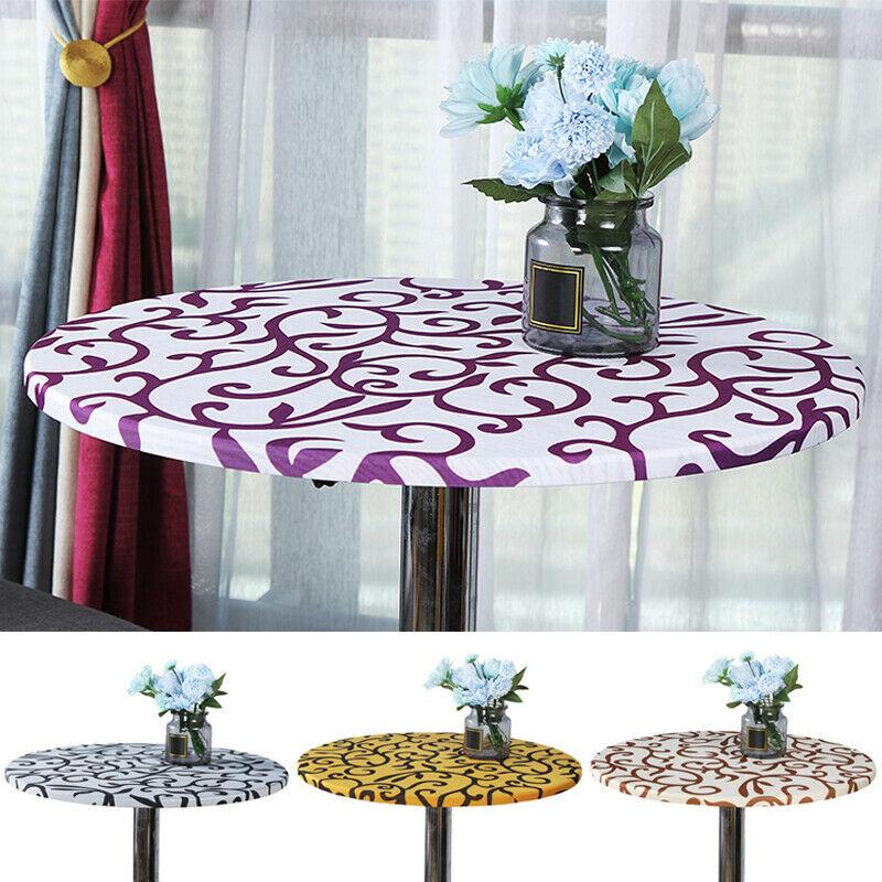 Round Table Cloth Protector Polyester Tablecloth Catering Fitted Table Cover With Elastic Edged 60-120cm Anti-Skid