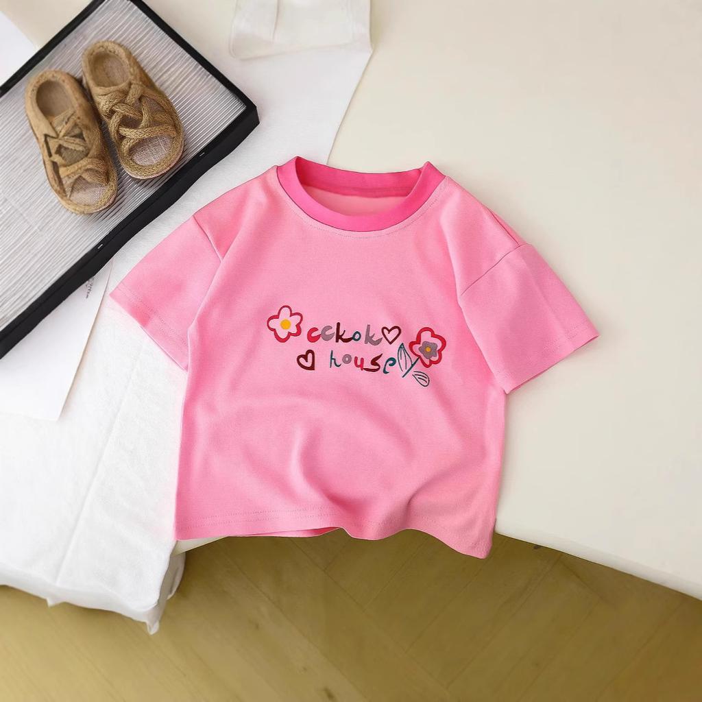 Girl's Cartoon Printed T-shirt Summer Cute Short Sleeved T-shirt for Children Baby Base Shirt