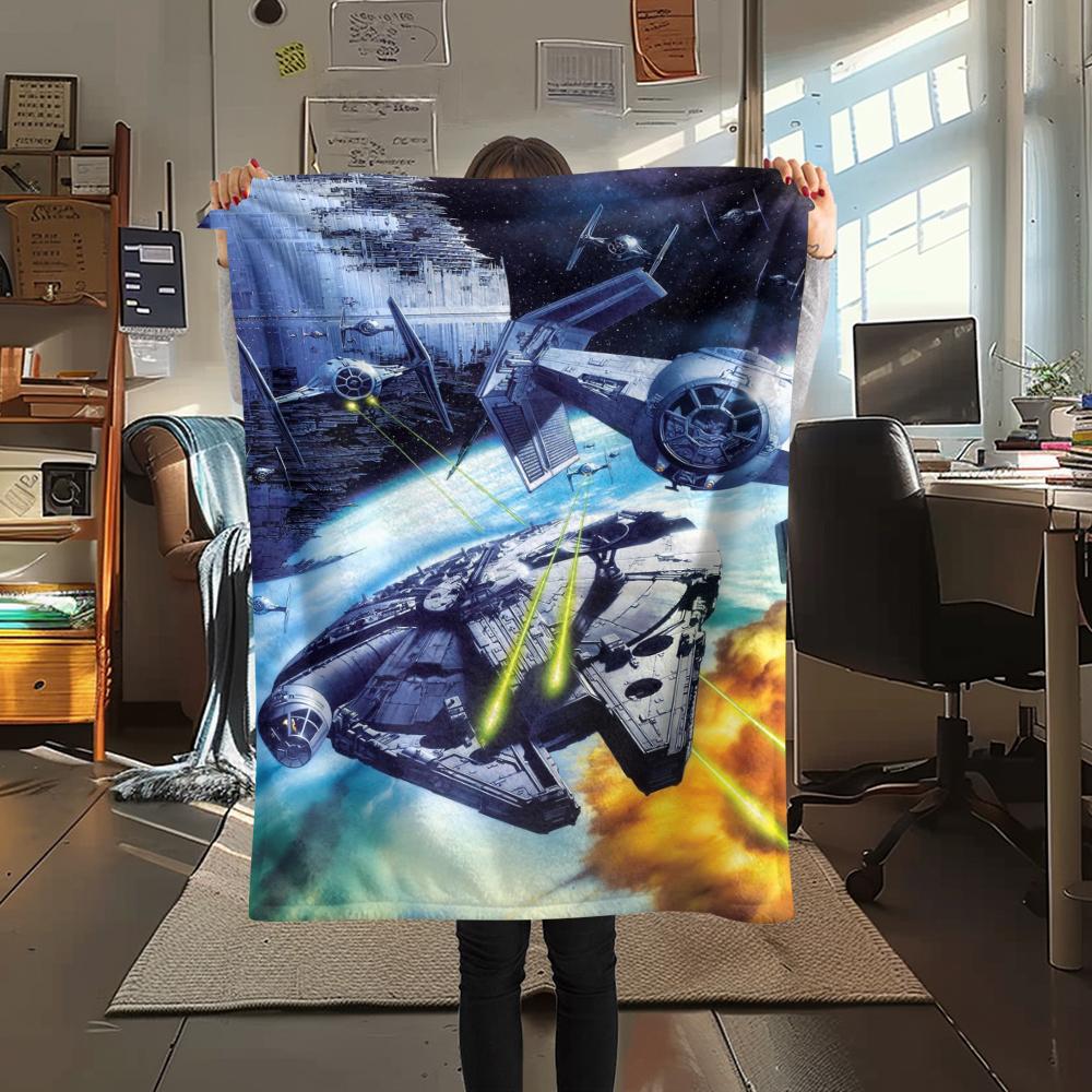 1Pc Millennium Falcon Print Flannel Blanket, High quality Comfortable for All Seasons, Home Decor, Warmth and Comfort, Perfect for Christmas Gifts