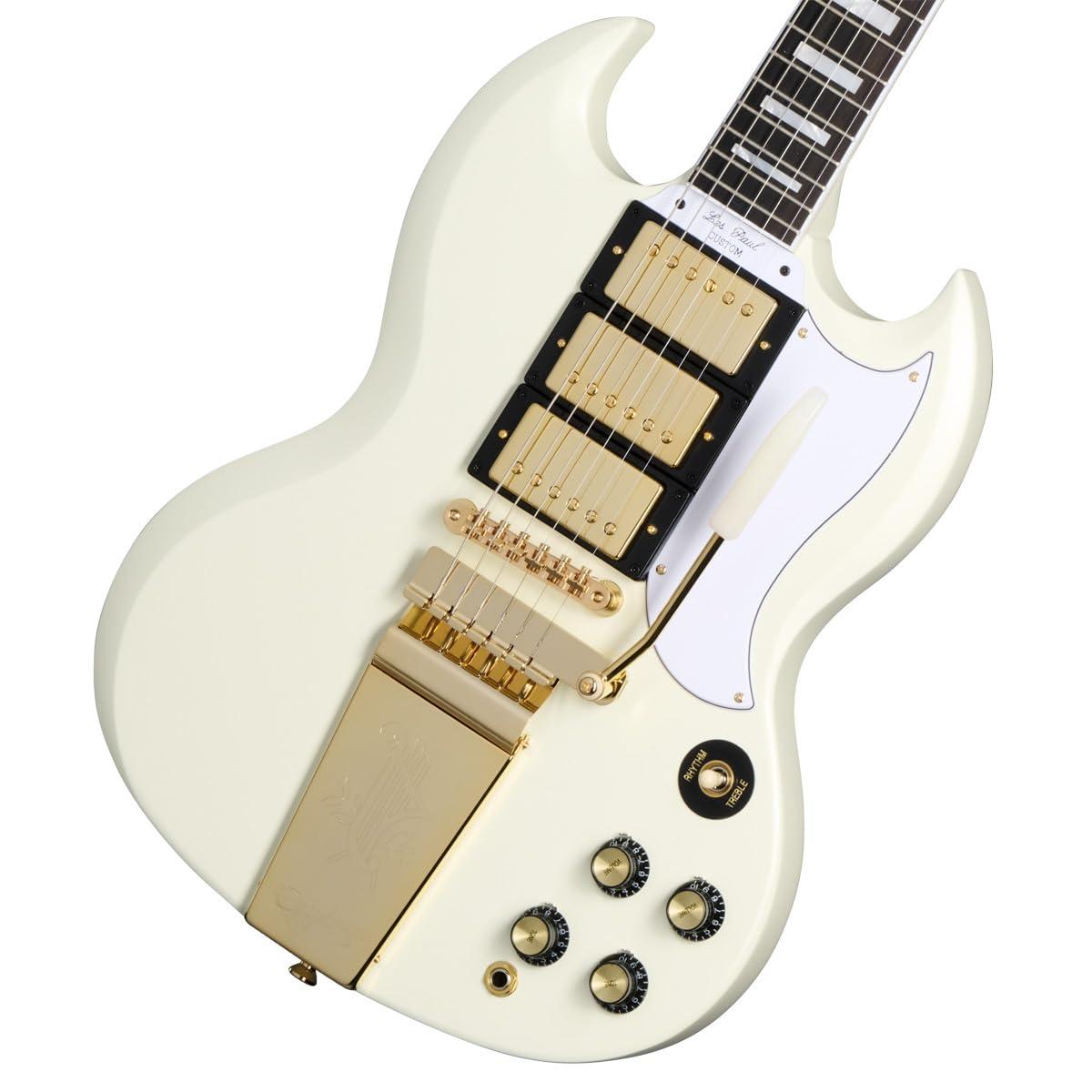 

by Gibson Custom 1963 Les Paul SG Custom with Maestro Vibrola Classic White Epiphone/Inspired