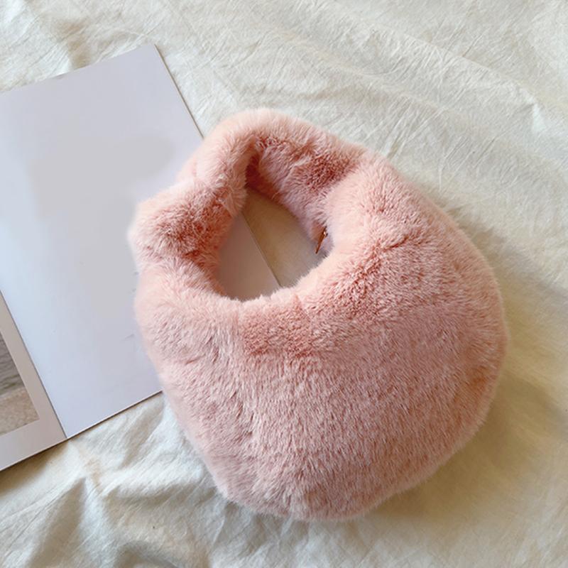 Winter Women's Plush Half Mo Fur Handbag Small Wrist Clutch Fashi Short Handle Phe Bag Coin Purse Ladies Fashi Accessory