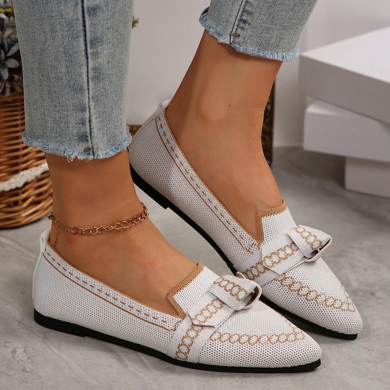 Large Size Fly-woven Breathable Flat-soled Single Shoes Women's Overalls, Bows, Shallow Mouth Lazy Work Shoes Shoes
