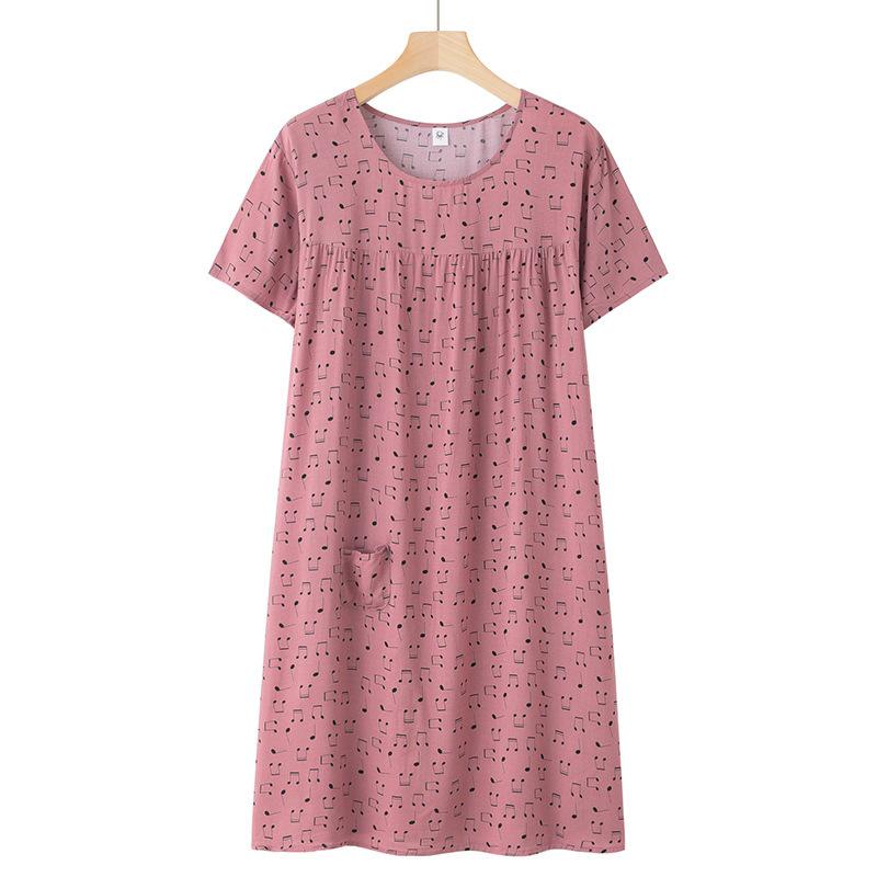 Silk-Blend Short Sleeve Nightgown for Moms, New Summer-Style Lightweight Loose Pajamas.