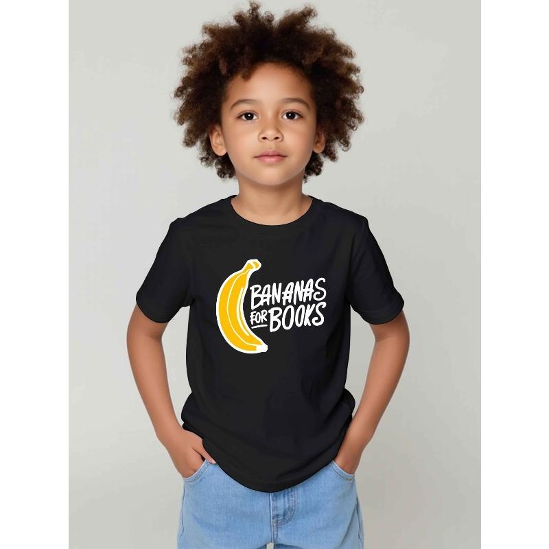 

European sizes Banana Book Boys and Girls New Casual Short-sleeved T-shirt Summer Children s Round Neck Clothing Printed T-shirt 164cm чорний