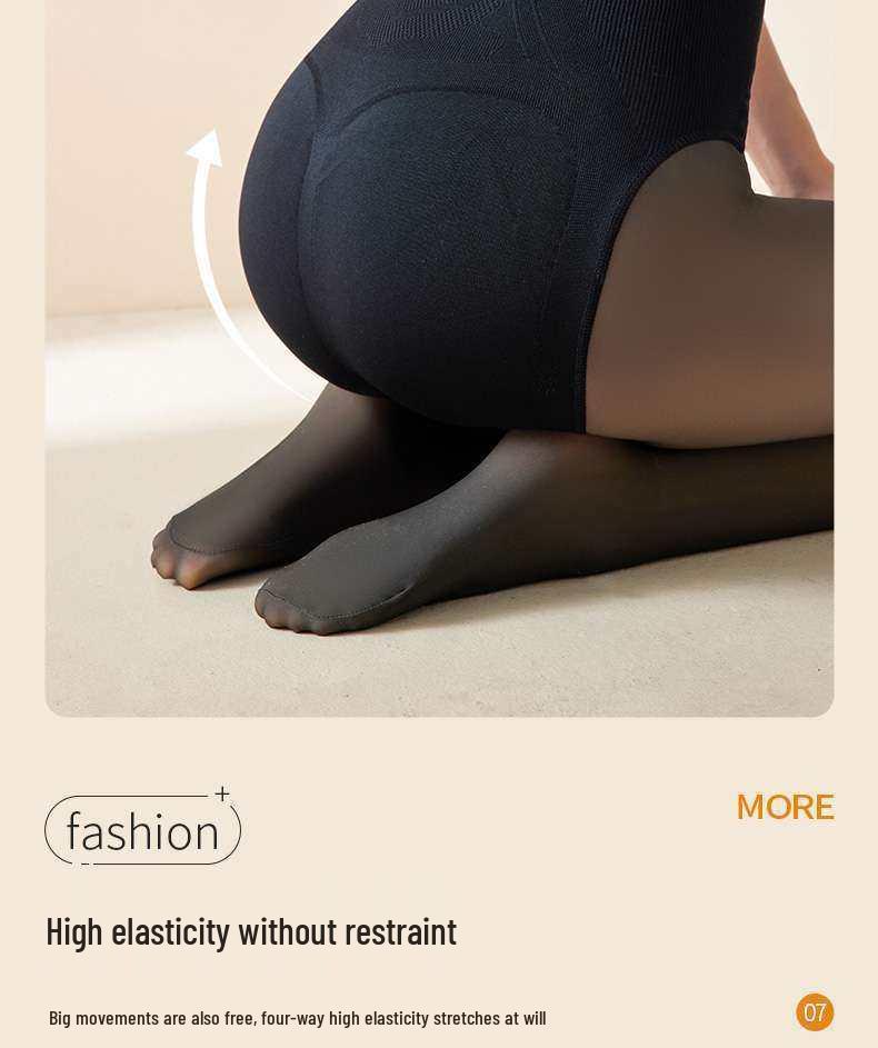 Svarta Genomskinliga Höga Midjehöjds Tummy Control Strumpbyxor med Fleecefoder och Höftlyft