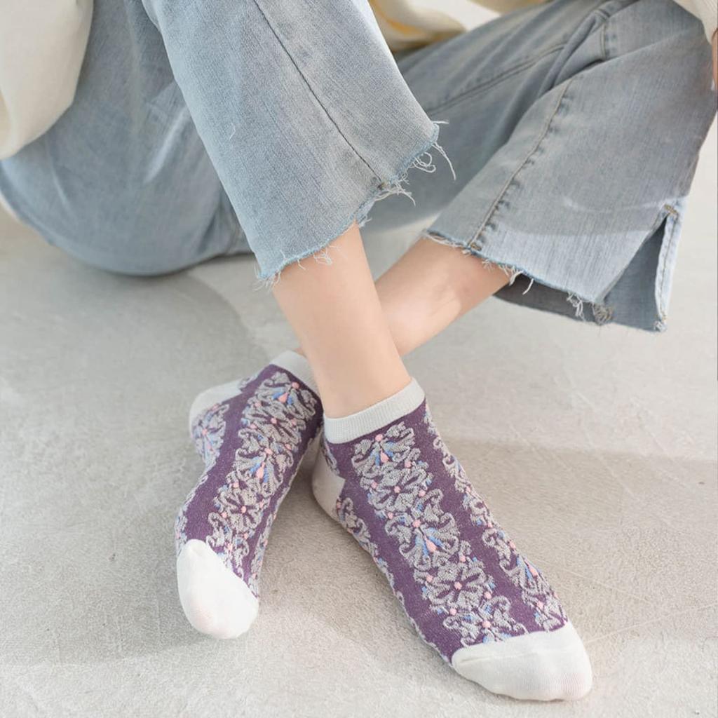 and Cute Floral Embroidered Cold Sizes Z2 Women's Socks, Spring, Autumn, Winter, 6-Pair Set, Cotton, Mid-Weight Socks, Breathable, Warm,