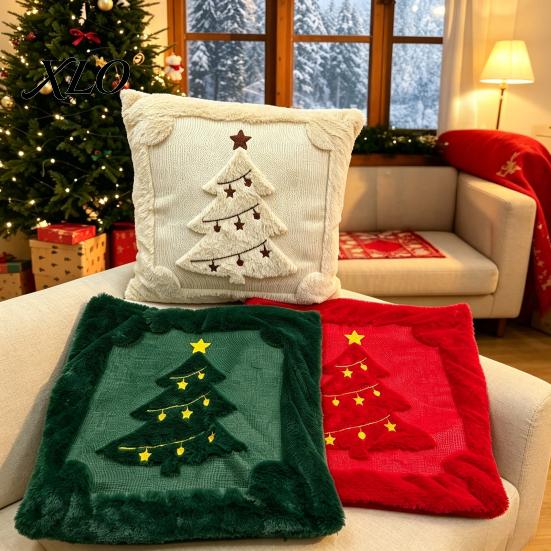 Cozy Plush Pillow Cover Christmas Throw Cover, 18x18 Inch Cushion 3D Snowman Festive Snowflake Reindeer Patterns Pattern, Case for Holiday Home