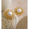 Eetit Stainless Steel Simulated Pearls Sun Stud Earrings 18K Golden PVD Plated Trending Statement Jewelry Gift Prevent Allergy