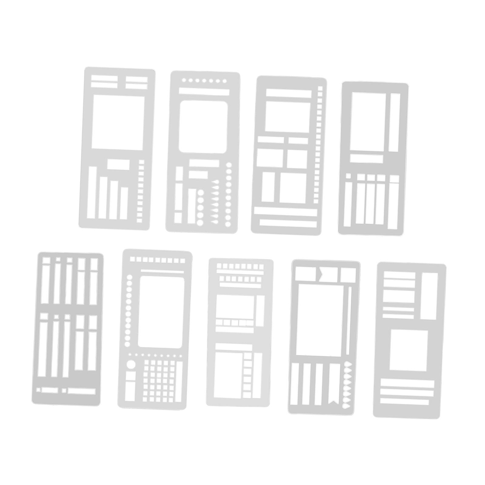 

9 Pieces Journal Stencil DIY Drawing Templates Versatile Crafting Tool Planner Tracker Template for Letters Diary Planning белый