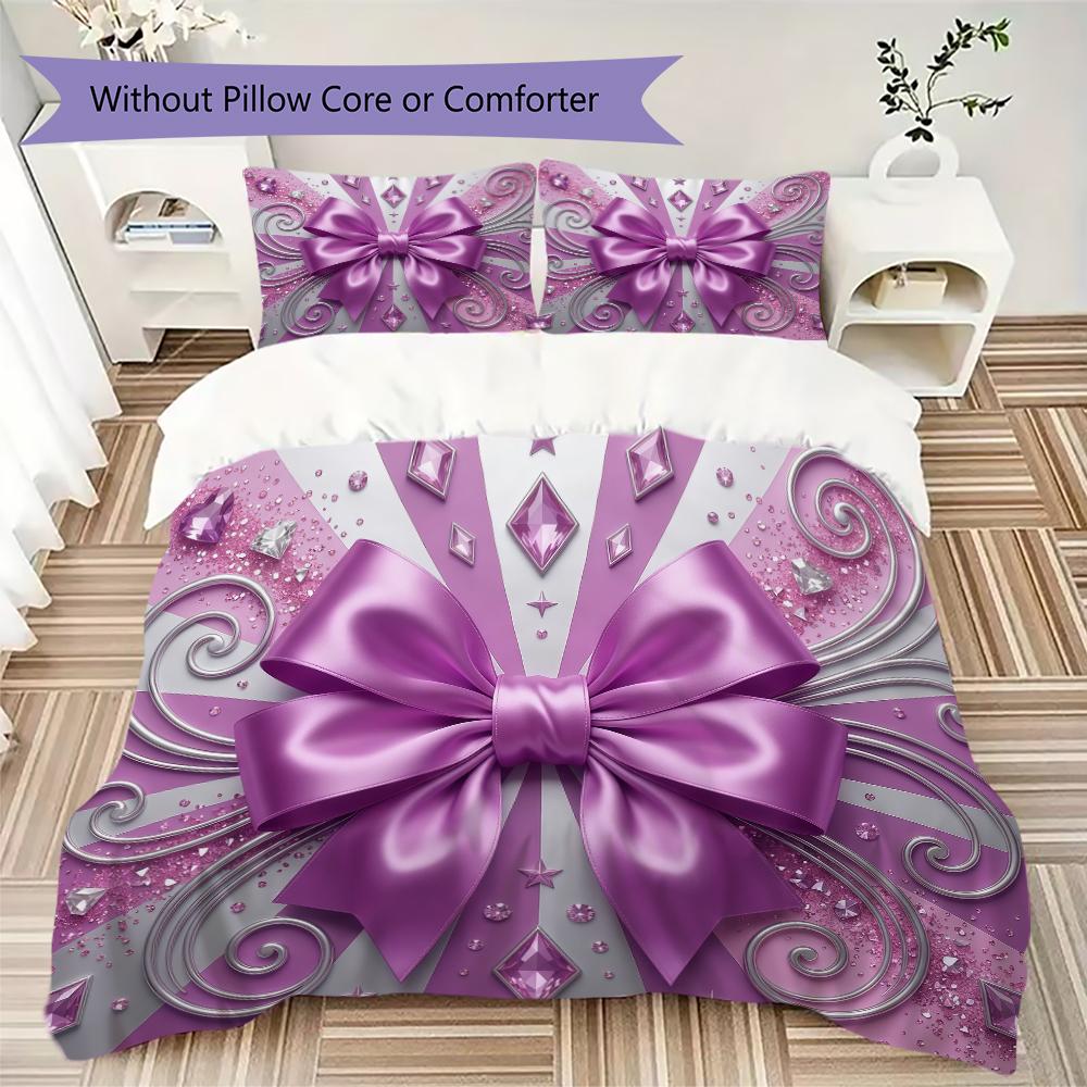 Luxury Ribbon Bow Pattern Bedding Uilt Set Uilt Cover Pillowcase Home Decoration Birthday Gift (1 * Duvet Cover + 2 * Pillowcase Without Core)