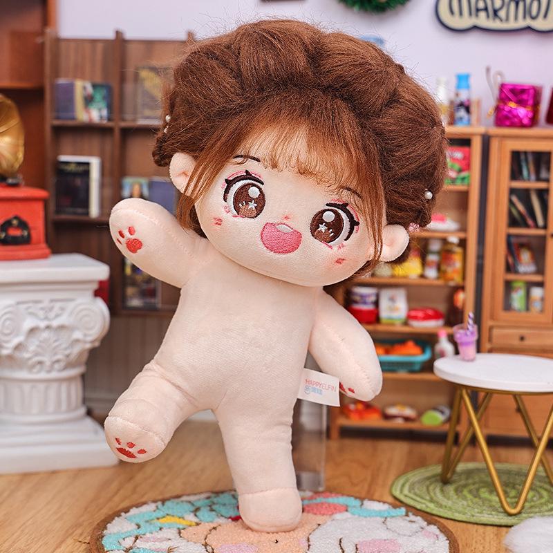 20cm Cotton Star Doll with Skeleton & Frizzy Hair - Nude Plush Doll