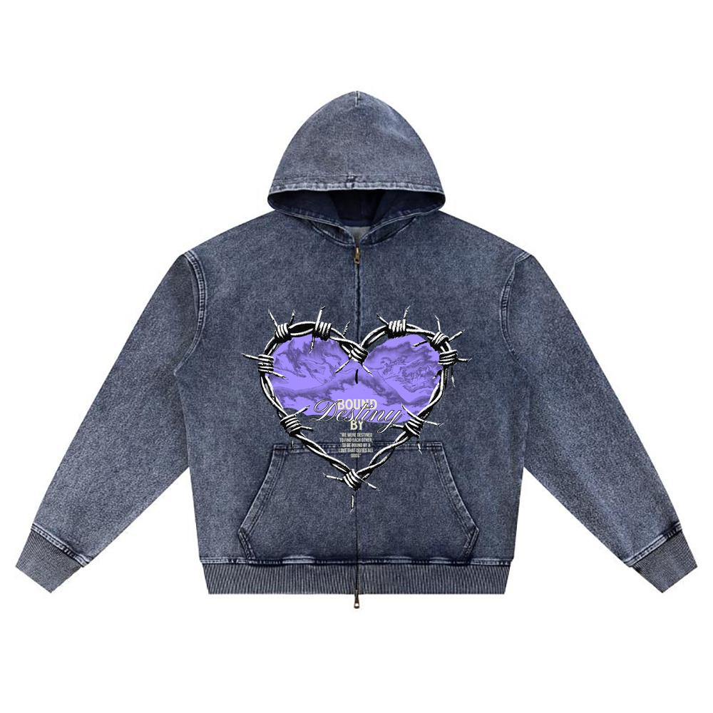 

Худи из вязаного денима на молнии с принтом DTG Love и принтом Brother XL темно-синий