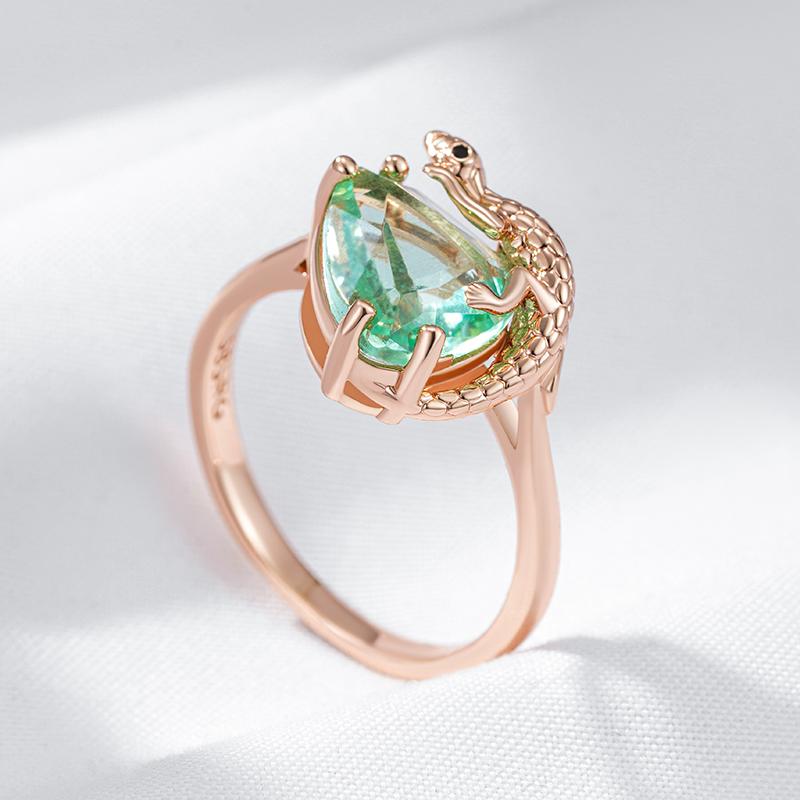 Vintage Geometry Green Natural Zircon Lizard Ring For Women Unique  Rose Gold Color Daily Fine Animal Jewelry Gift