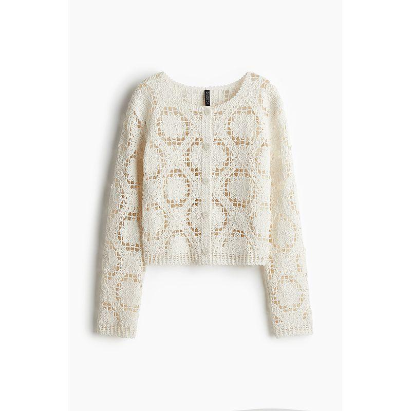 

HM Women s Knitted Sweater Fall 2025 New Arrival Hollow-out Elegant Imitation Crocheted Cardigan 1276250