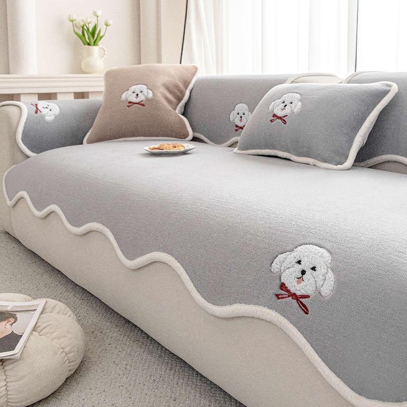 Thickened Sofa Cover Fabric For Autumn And Winter New Fixed Anti Slip One-Piece Straight Row Sofa Cushion Cover Soft And Warm