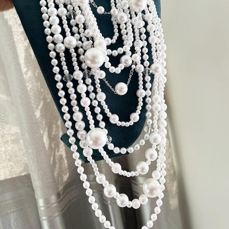 Elegant Multilayer Pearls Necklace and Earrings Set for Women Featuring Handmade Beading and Fashionable Designs