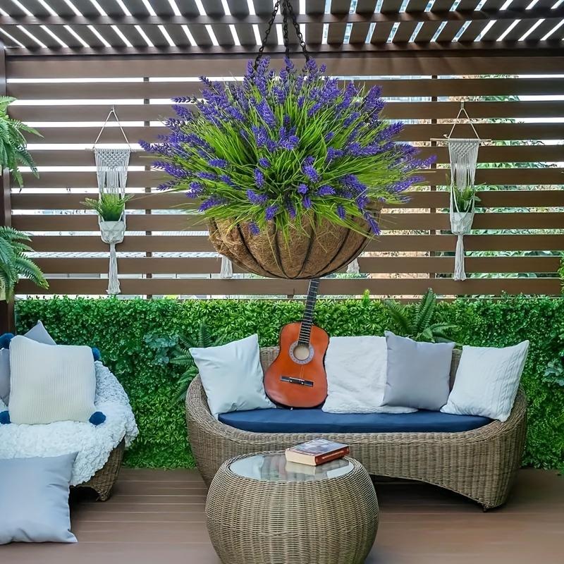 12 Bundles of UV Resistant Artificial Lavender Plants with Monkey Grass - Art Deco Style Fake Flowers for Outdoor Home Garden Decor