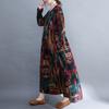 Frauen Lose Vintage Kleid Druck Taschen Langarm O-ansatz Kleid